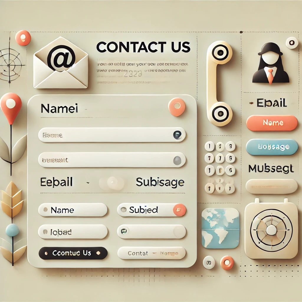 A visually appealing contact us page design concept, featuring icons like an envelope for email, a phone for calls, and a map marker for location.